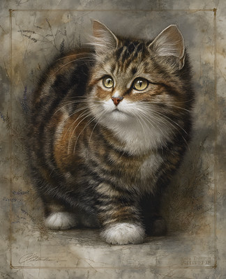 8x10 Fluffy Tabby Cat Art Print - 483636018