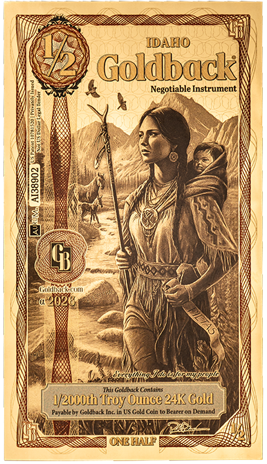 1/2 Idaho Goldback Sacagawea Aurum Gold Foil Note 1/2000 oz 24kt