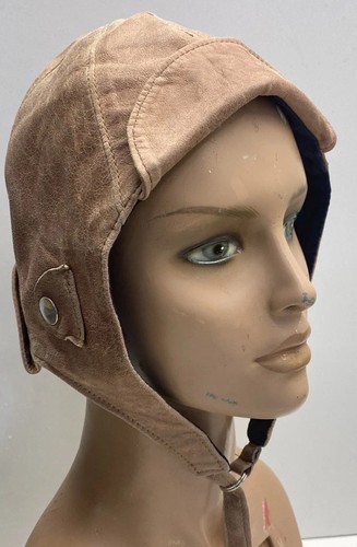 Vintage NOS Leather Motorcycle Pilot Skull Cap hat Adjustable Strap LARGE - Picture 2 of 8