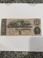 1864 $5 Dollars Confederate States America Richmond Civil War Note UNC 030406