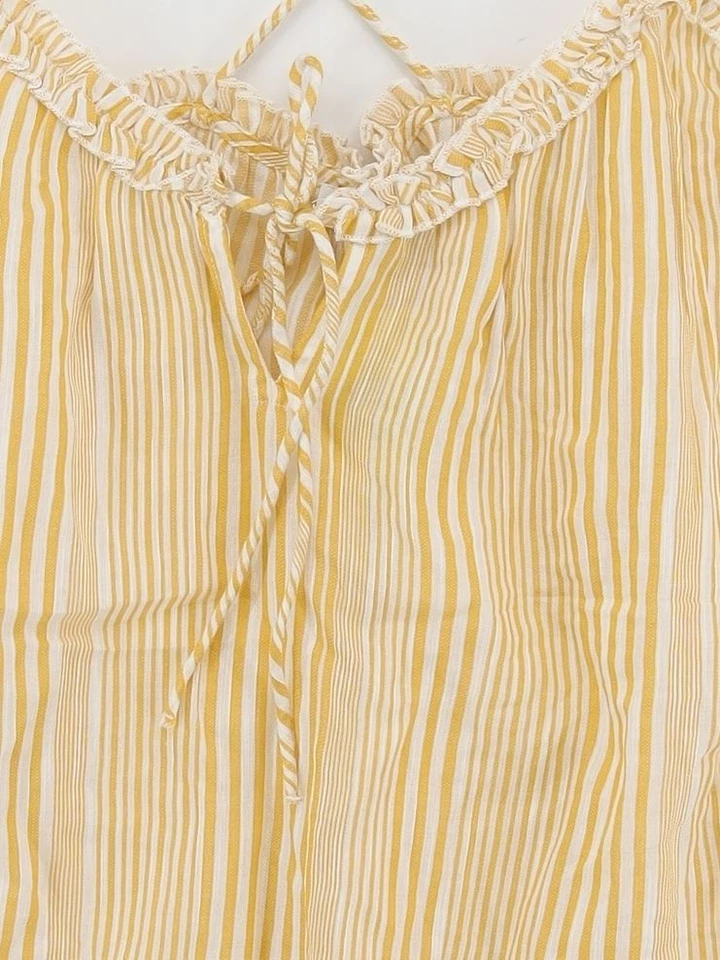 Top básico para mujer La Redoute UK 14 amarillo a rayas 100 % algodón sin mangas cuello en V Foto 3 de 4