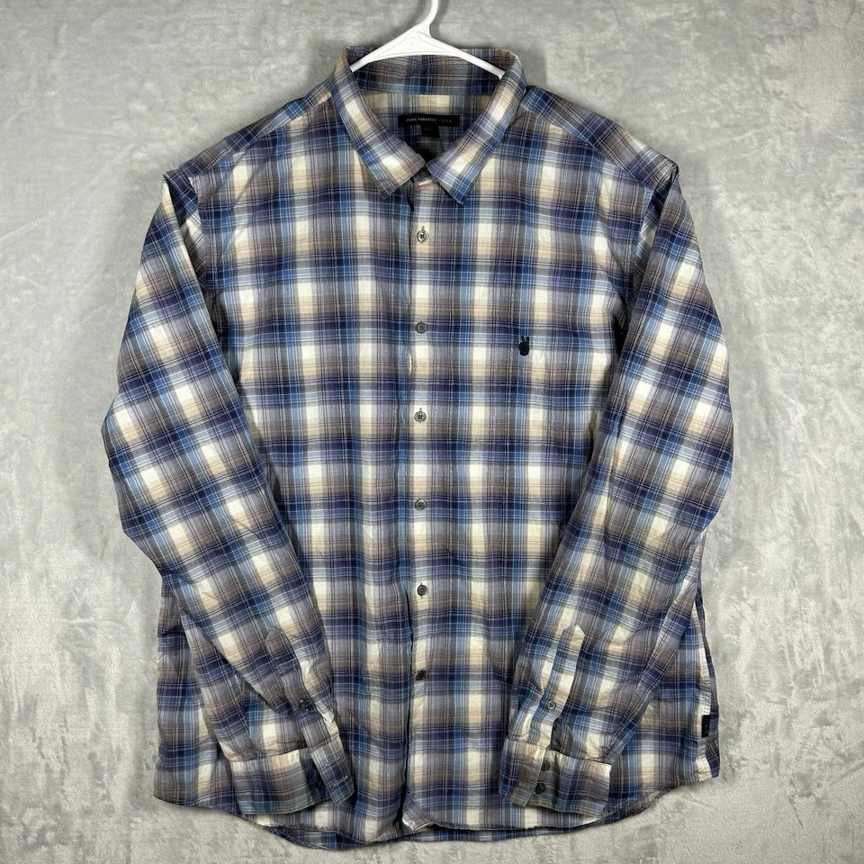 Camisa John Varvatos Para Hombre XXL Gris Azul A Cuadros Abotonada Ligera Clásica Foto 2 de 4