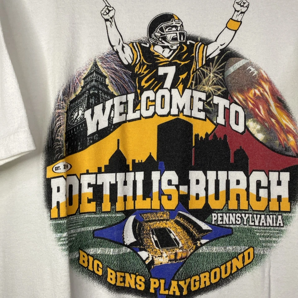 Camiseta De Colección Pittsburgh Steelers Grande Big Ben Yunque Azul Barra Y2K 22x28 L Foto 2 de 4