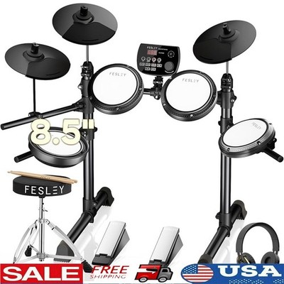 Electronic Drum Set 20 Preset Kits Dual Zone Snare MIDI Bluetooth Mesh Pads New