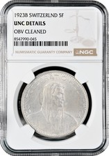 Switzerland 5 francs 1923 B, NGC UNC Det.,  Confoederatio Helvetica (1917-1967) 