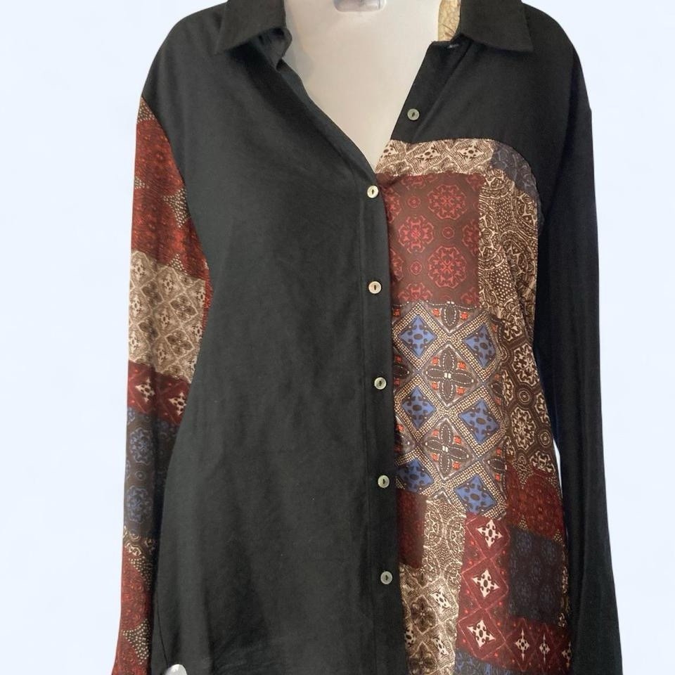 black and multi-coloured patchwork shirt with a l… - image 1