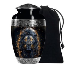 Black Roar Lion Decorative Urn for Human Ashes Adult Male  Female, 10 Inch 