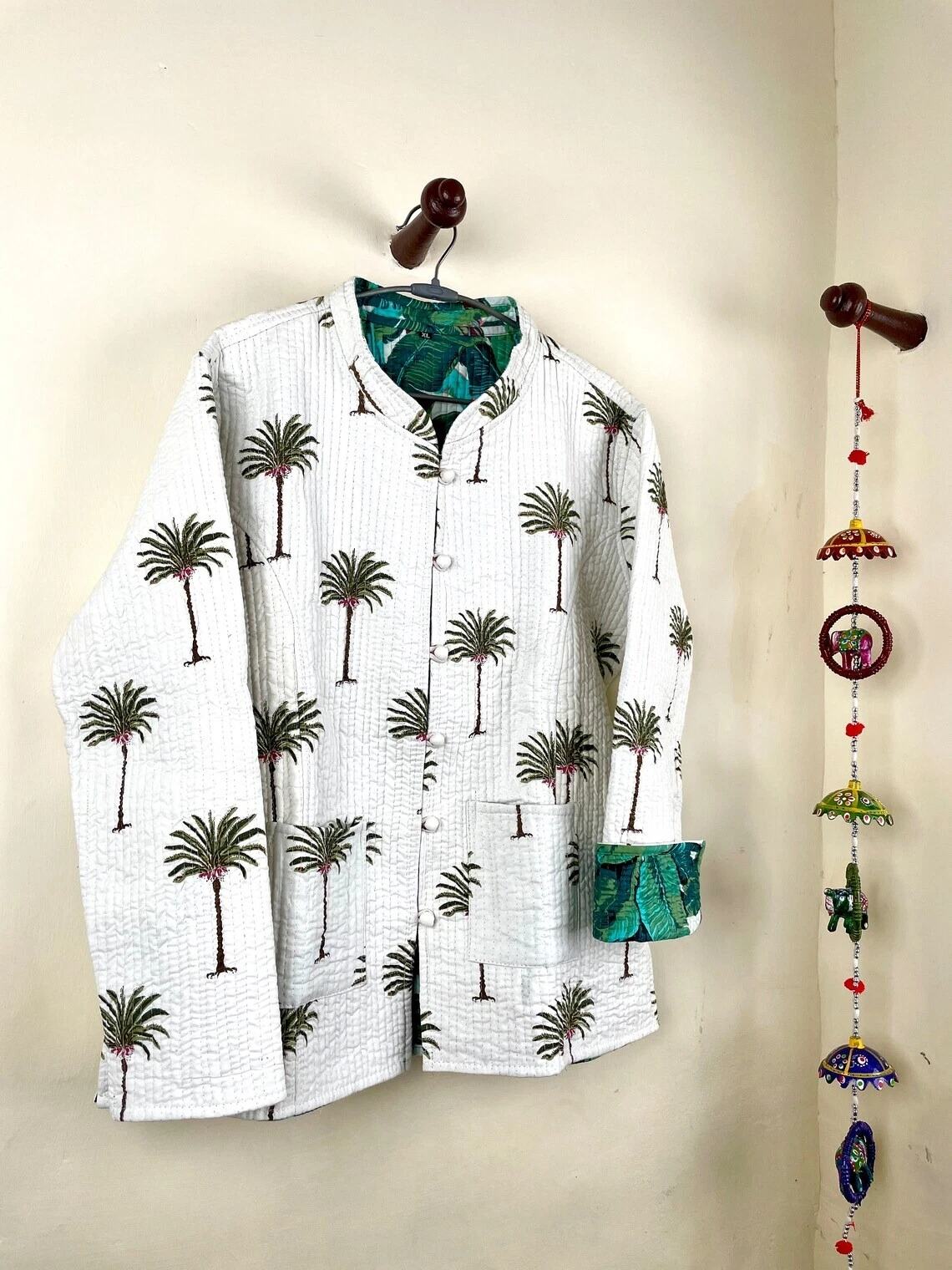 PALM ANGELS Giacca trapuntata trapuntata bianca indiana reversibile donna giacca abbigliamento cappotto US