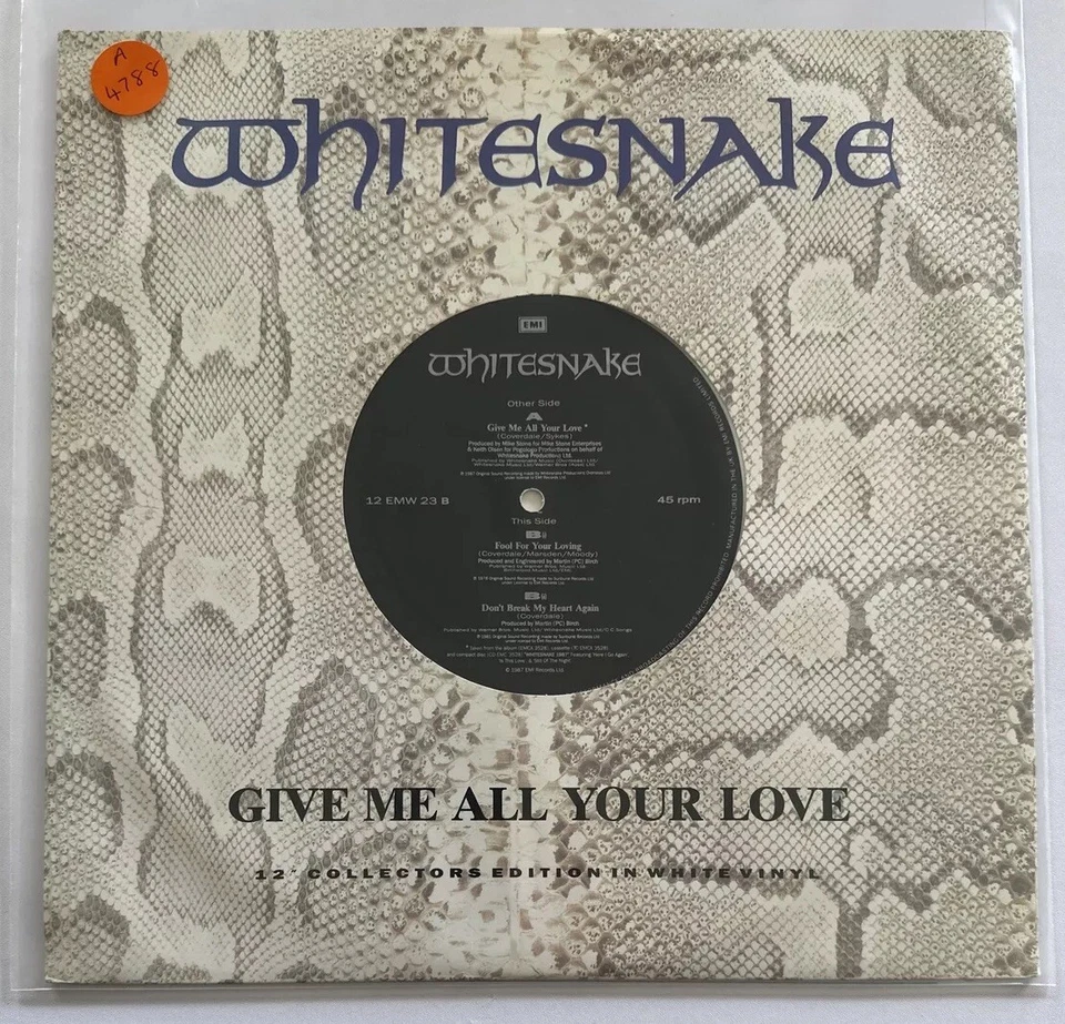 Whitesnake - Give Me All Your Love 12" White Vinyl EX/EX Condition - Image 2 of 4