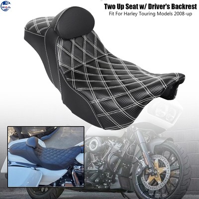2-Up Rider Passenger Seat w/ Driver Backrest For Harley Road King Electra Glide