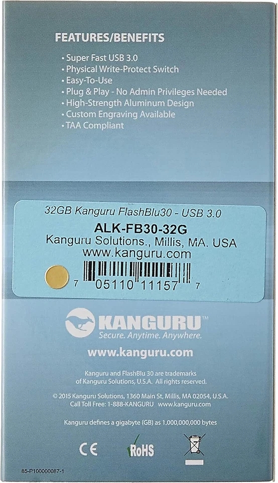 Kanguru Flashblu30 – 32Gb Usb Flash Drive – Physical Write Protection Personal - Image 4 of 4