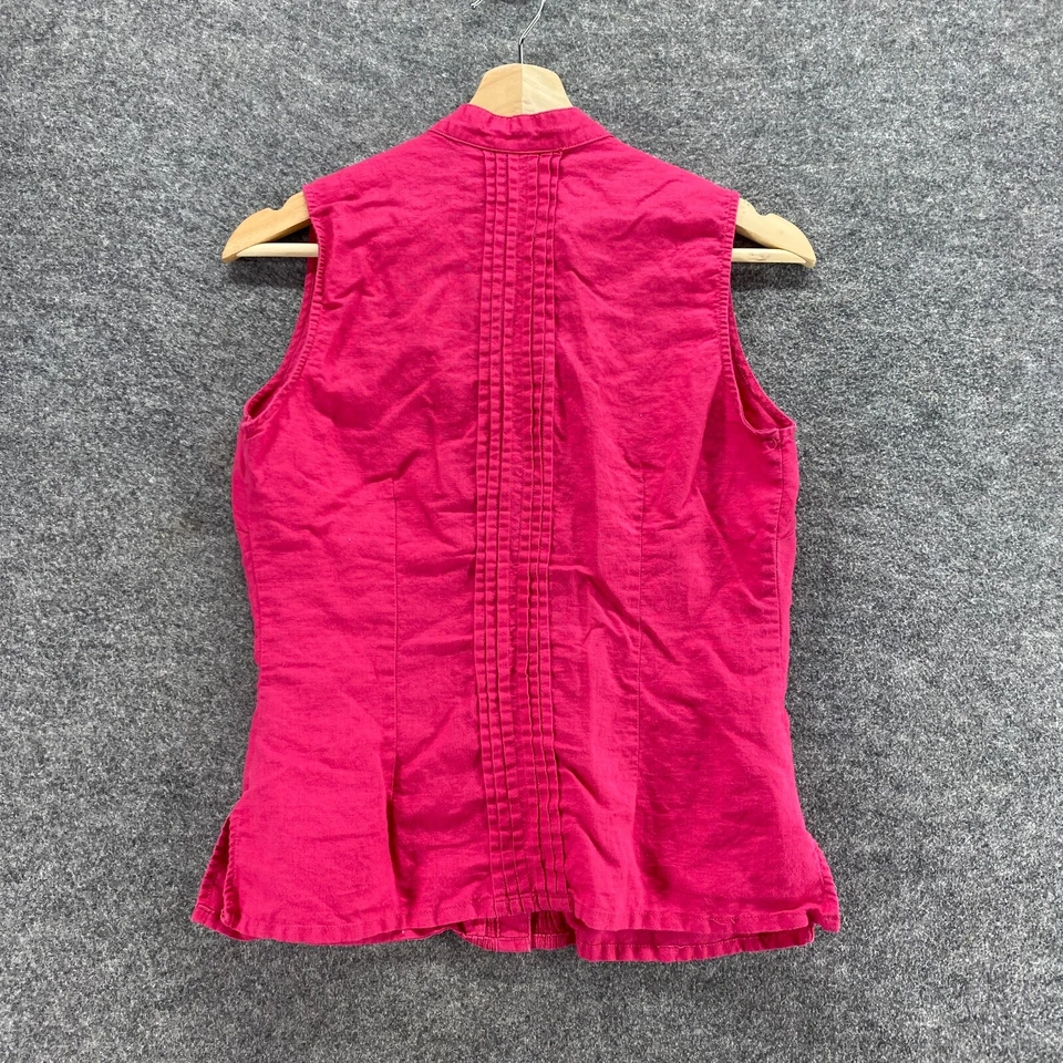 Top Tweeds Mujer S Pequeño Rosa Abotonado Cuello Redondo Sin Mangas Correa Ancha Lino Foto 2 de 4