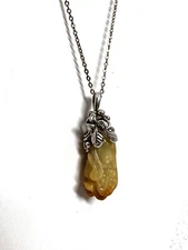 Asian Lion Necklace 925 Carved Jade? Yellow Orange Foo Dog Chinese 18” Strength