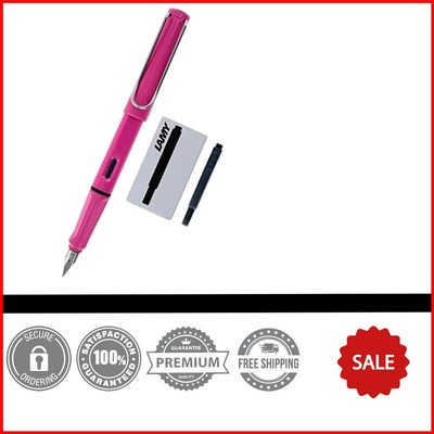Sleek Pink Safari Fountain Pen Set with 5 Black Cartridges & Bonus Blue Ink