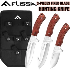 FLISSA Fixed Blade Hunting Knife Set 3PC Full Tang Hunting Knife  Survival Knife