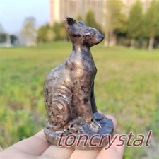 3" Natural Quartz Crystal Hand Carved Yooperlite Cat Skull Halloween Gift 1pc