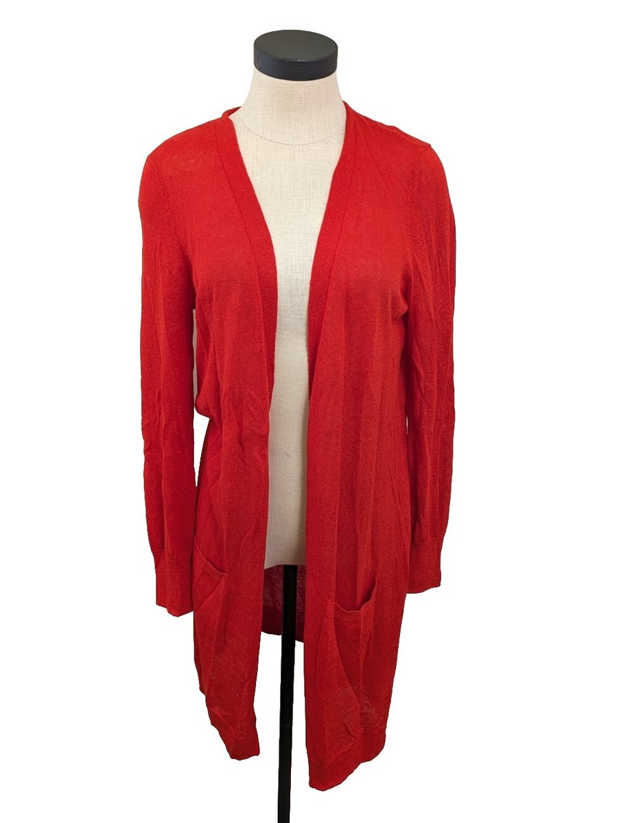 Halogen Women's Cardigan Sweater Long Linen Blend Red Size S Long