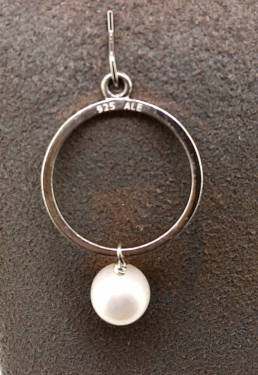 Authentic Retired Pandora 16mm Hoops/7mm White Pearls Earring