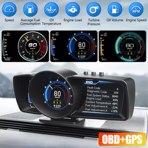 OBD Calibre Inteligente Head Up Display Coche OBD2+GPS HUD Tablero Pantalla 3 Pantallas LCD - Imagen 1 de 11