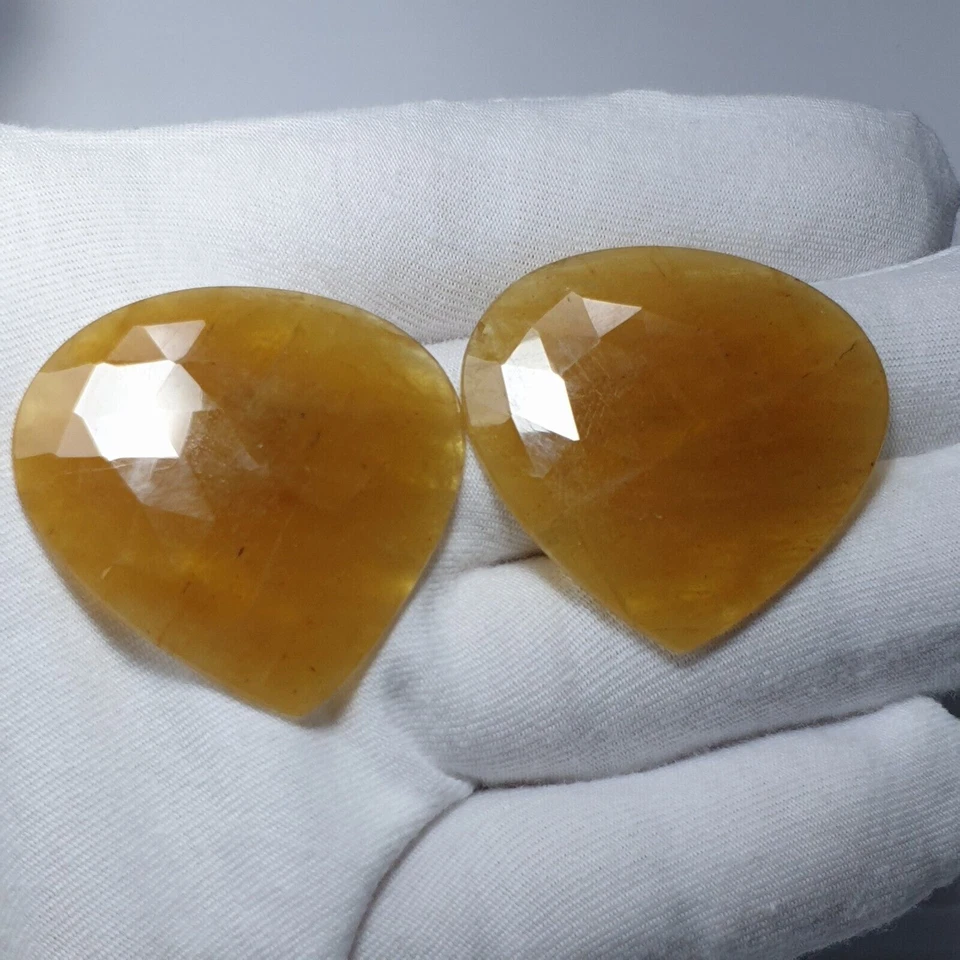 Натуральный берилл желтый набор из двух драгоценных камней в форме сердца огранка ломтик розы пара 2 шт. - Изображение 3 из 4