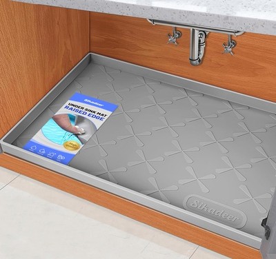 SIKADEER Under Sink Mat Waterproof 34 x 22 Silicone Mat Kitchen Drawer Shelf and