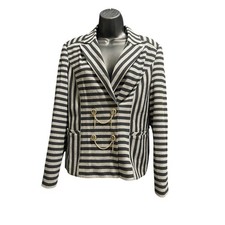 Cache Black  Gray Striped Nautical Button Accents - Lined - Size 8 Blazer