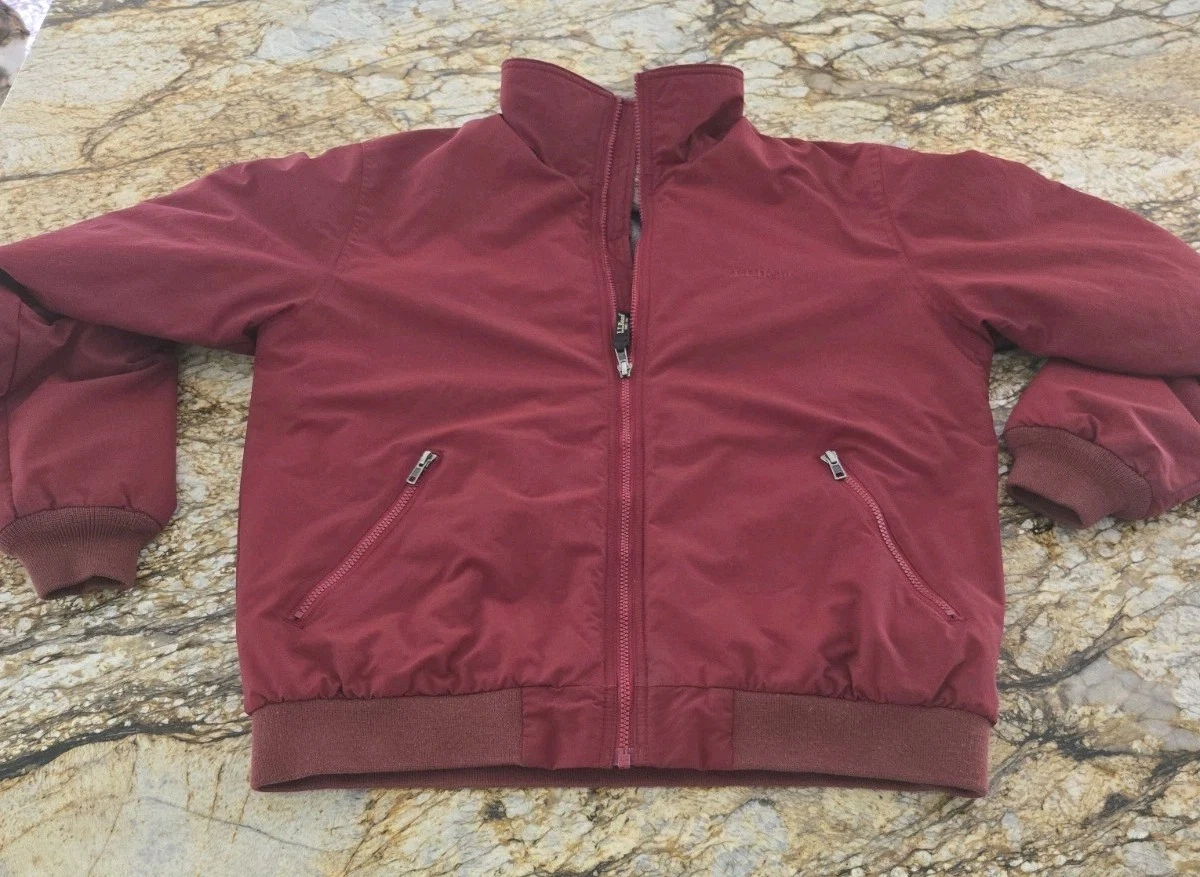 LL Bean Warm Up Jacket Mens M Vinatge Burgundy Maroon Red Fleece Lined Bomber