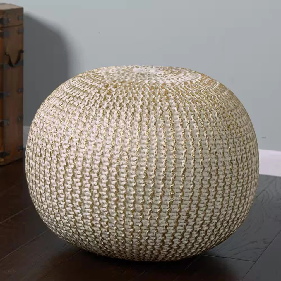 Hazel Gold Cableknit Organic Cotton Ottoman Pouf - Image 3 of 4