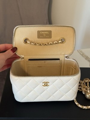 Chanel Pearl Crush Vanity Case White Bag with Chain Quilted