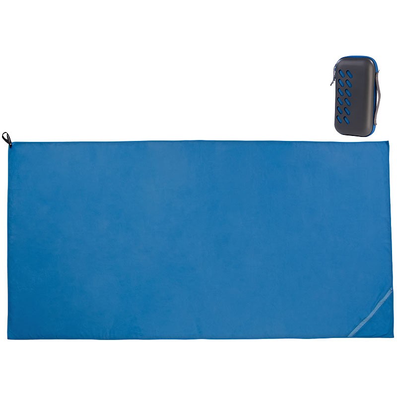 PEARL Mikrofaser-Handtuch mit Tasche, schnell trocknend, 200 x 100 cm, blau