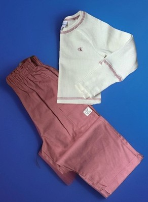 New Calvin Klein Girls Long Sleeve Waffle-Knite Top & Wide Leg Twill Pants,Size5