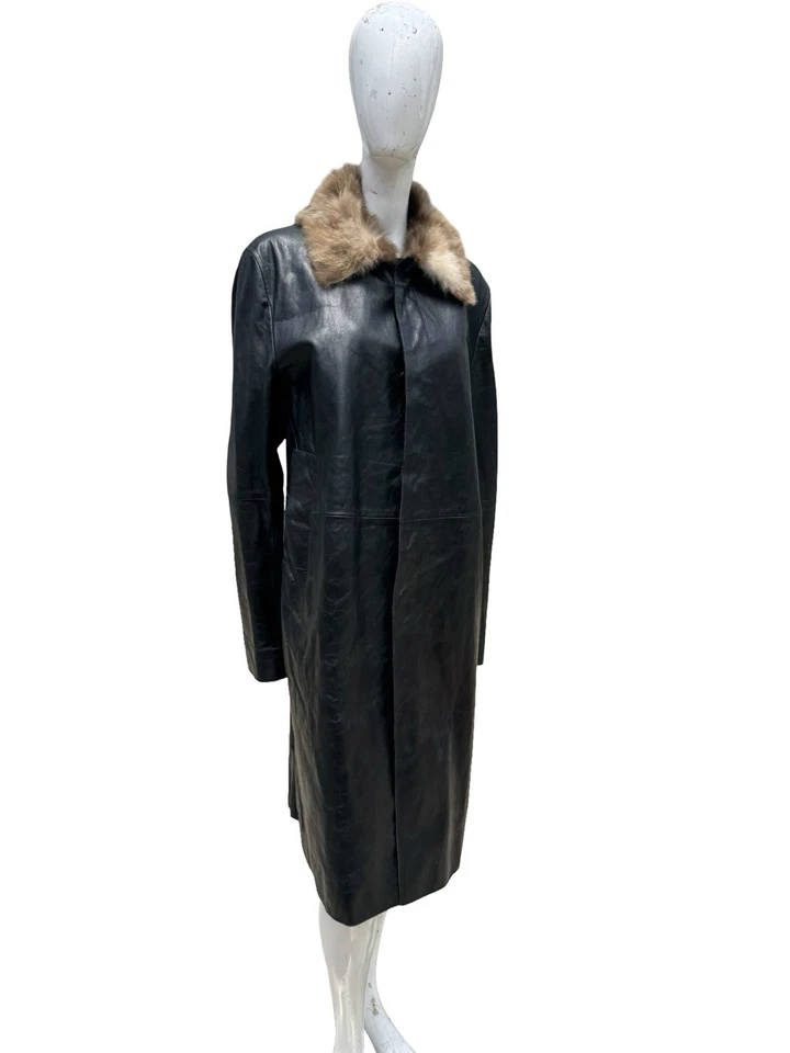 Abrigo Abrigo de cuero negro vintage COSTUME NATIONAL HOMME con cuello de piel talla 50 Foto 2 de 4