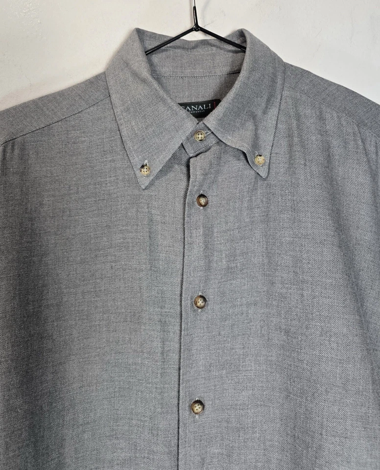 Camisa Canali Sportswear Italia Hombre Gris 100% Algodón Manga Larga Talla XL Foto 4 de 4