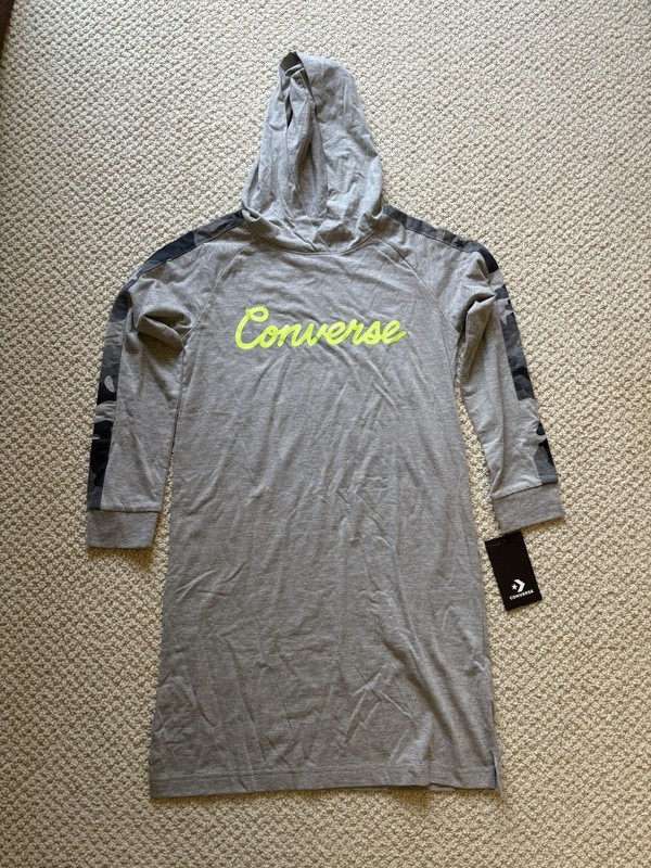 CONVERSE New Youth Girl Large 12-13 Yr Gray Long Sleeve Lightweight Hoodie Dress