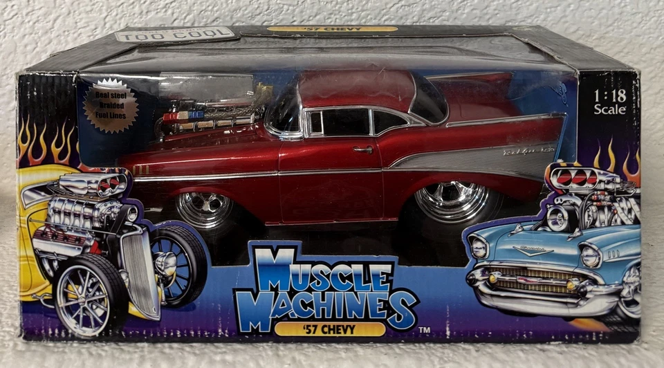 1:18 Custom Slammed Muscle Machines Red 1957 Chevy Bel Air Hot Rod - Image 2 of 4