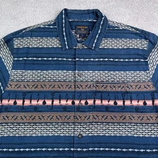 Woolrich Shirt Mens Large Blue Fish Print Fishing Lures Ripstop Cotton Button Up