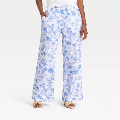 Women's Linen Wide Leg Pull-On Pants - A New Day