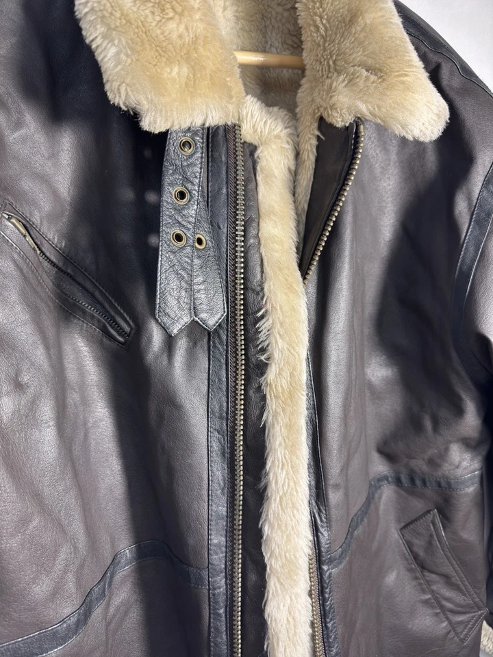 Y2K Leather Aviator Jacket Sherpa Lined Bomber Brown Charles Klein Men’s M - Image 3 of 4