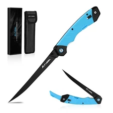 FLISSA 6.5" Folding Fillet Fishing Knife Razor Sharp flexible Blade w/Sheath USA