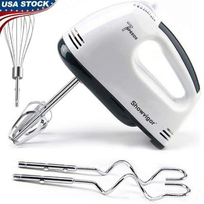 Electric Hand Mixer 7 Speed Stainless Steel Dough Hooks Whisk Baking Tools New