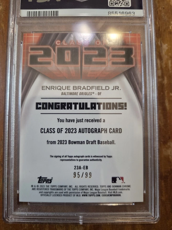 Bowman Draft 2023 Enrique Bradfield Jr. Clase de 23 refractor verde automático PSA 10 Foto 2 de 3