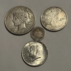 Silver Coin Lot 4 1935 Peace Dollar, 1/2 Liberty, 1912 Barber Dime, 1964 Kennedy