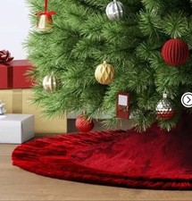 Wondershop 48" Christmas Tonal Tinsel Fringe Trim Tree Skirt Red Velvet NEW