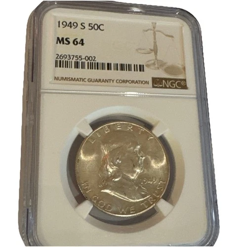 1949-S Franklin 50c Half Dollar NGC MS64    .99 Cents Shipping