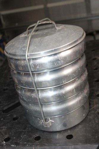 Vintage Regal Picnic Pack Stacking Aluminum Pans 5 Tier Camping Lunch Pail