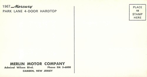 ANTIQUE AUTO, 1967 MERCURY PARK LANE, VINTAGE POSTCARD (U210) - Picture 2 of 2