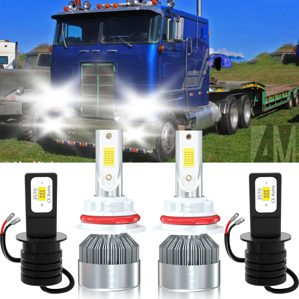 For Peterbilt 362 1986-1997 Combo LED Headlight Hi Lo+Fog light Bulbs Kit 6000K - Image 2 of 4