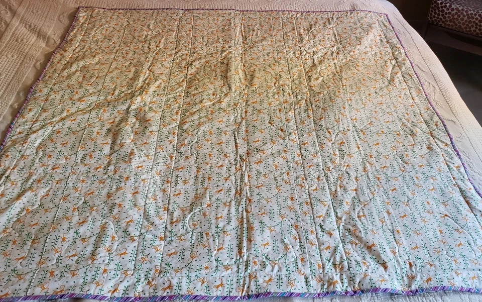 Unisex Hippo Appliqué Baby Quilt Multicolored Hand Made 56 x 48 Inches - Image 4 of 4