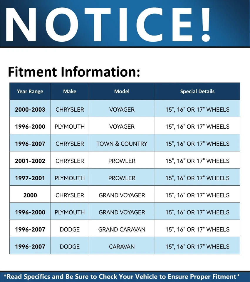 Front Wheel Bearing and Hubs for Chrysler Plymouth Grand Voyager Prowler Caravan - Image 2 of 4