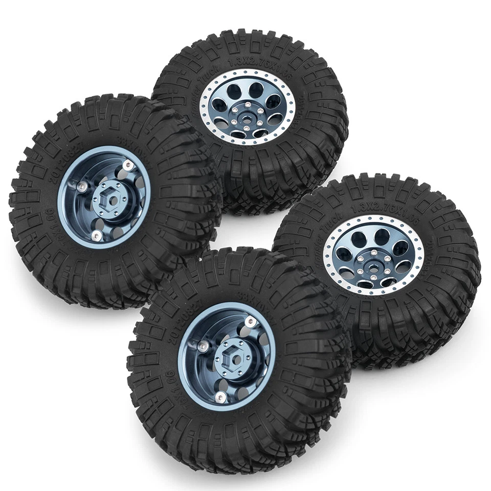 FLYXM 1.3" Beadlock Wheel Rims & Tires 70mm for 1/18 1/24 Trx4m SCX24 RC Crawler - Image 2 of 4
